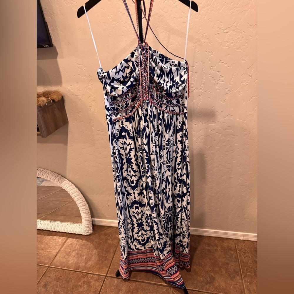 Saint Tropez West Strapless Navy and White Dress